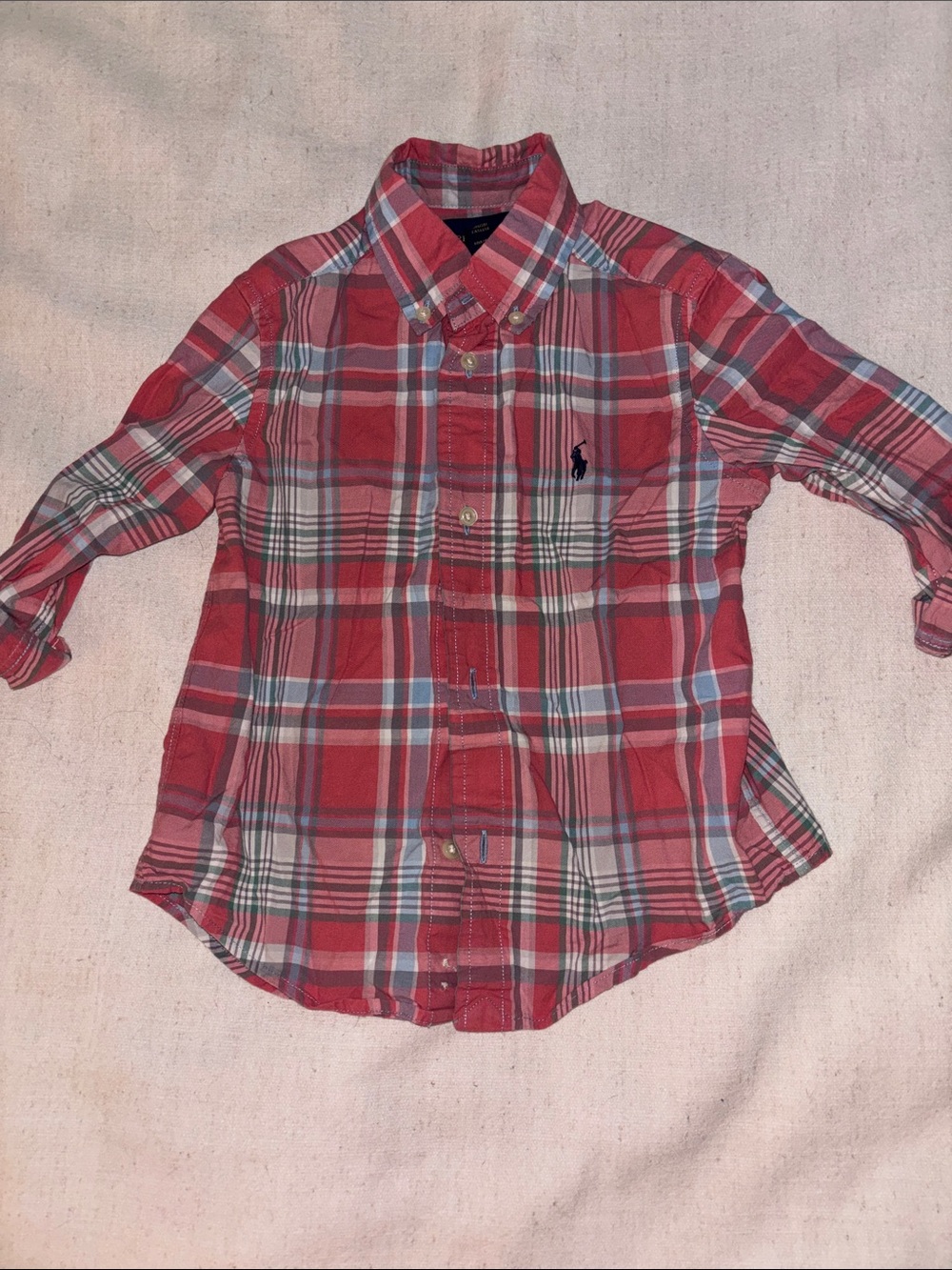 Ralph Lauren Red and White Plaid Button-Down Kids Shirt